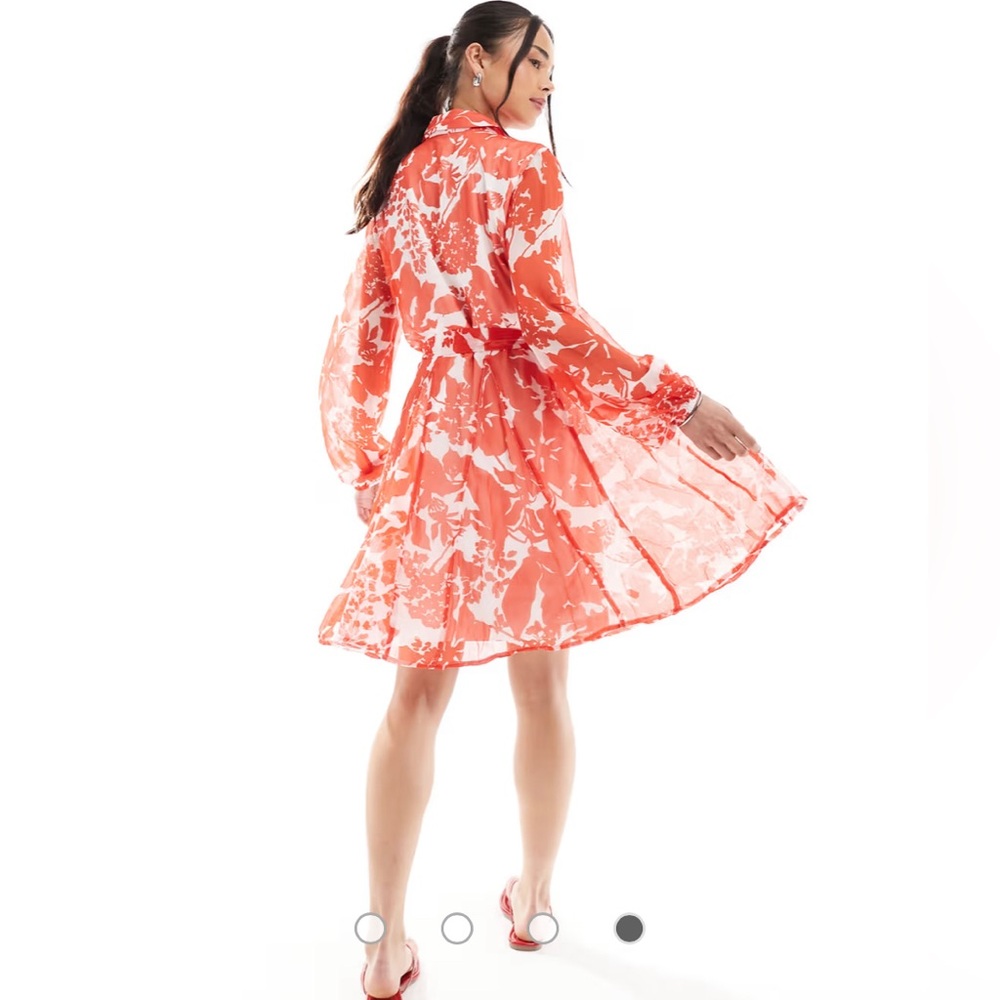 Vero Moda Smilla flippy belted in red Floral Shirt Dress Sz M